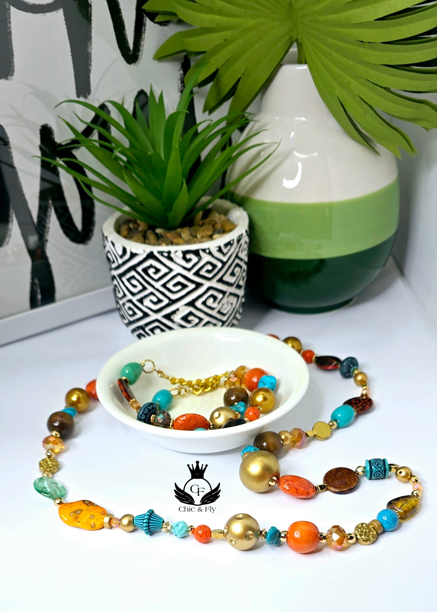 Ms. Ornessa Necklace, Brown,  Orange, Turqouise, and Gold  Chic Junk Collection  image 3