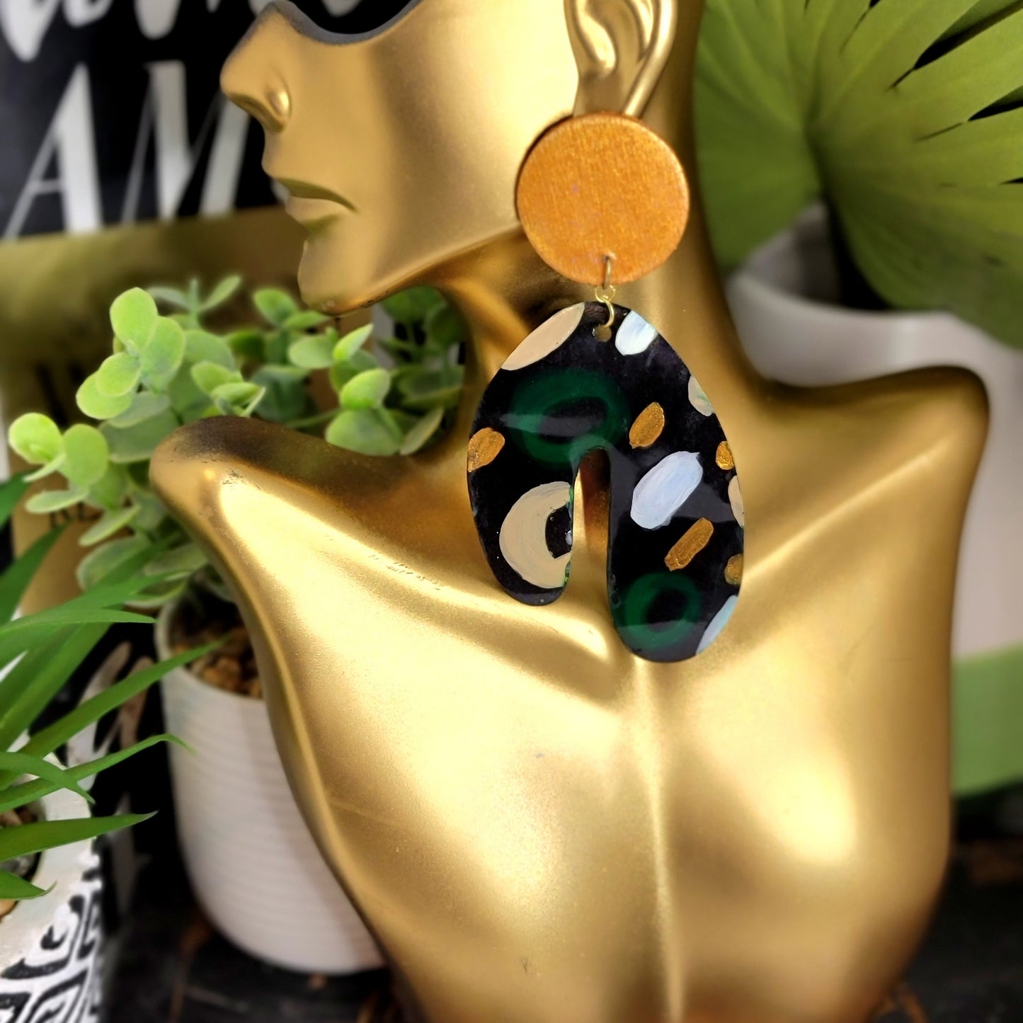 Ms.Genesis Green Gold Taupe and Pearl White Fashion Earrings by Chic and Fly  image 5