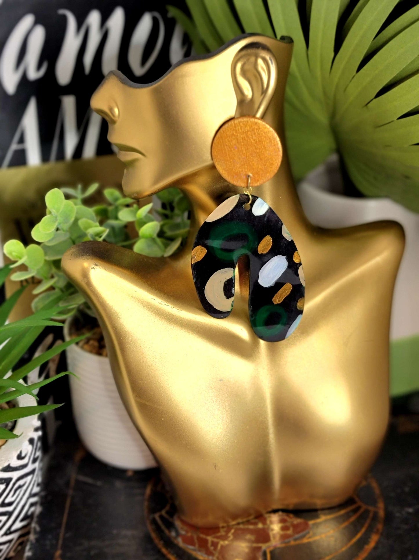 Ms.Genesis Green Gold Taupe and Pearl White Fashion Earrings by Chic and Fly  image 3