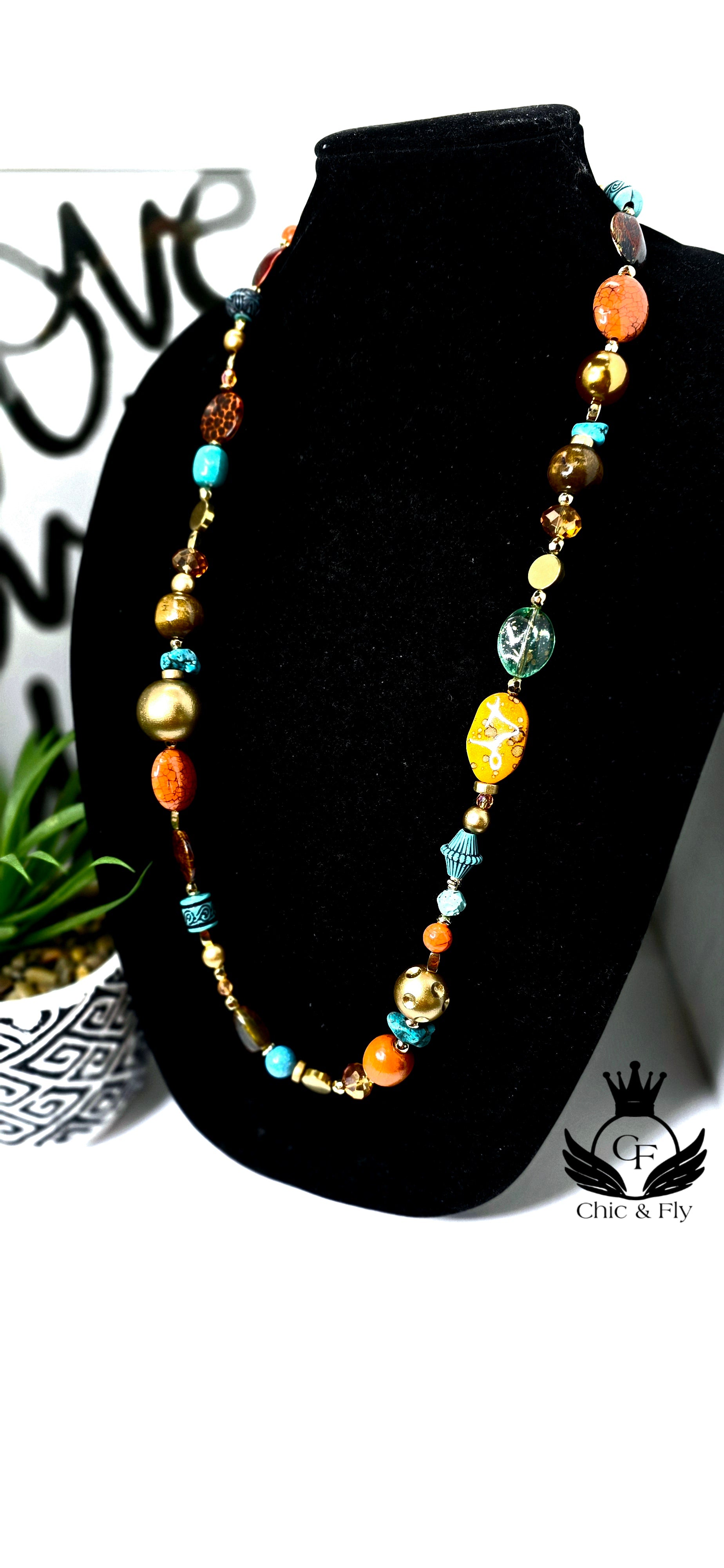 Ms. Ornessa Necklace, Brown,  Orange, Turqouise, and Gold  Chic Junk Collection  image 2