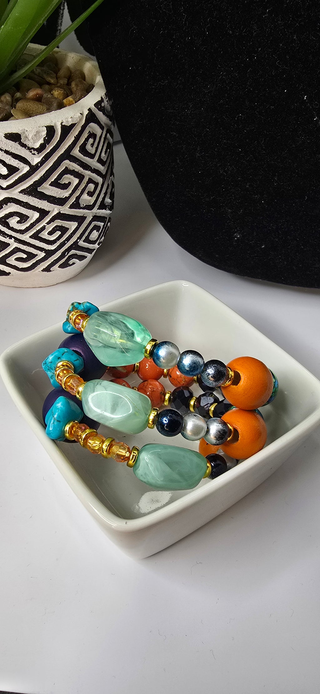 Ms. Nina Necklace, Navy Blue,  Orange, Turqouise, White and Gold   image 4