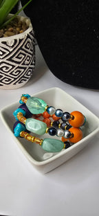 Ms. Nina Necklace, Navy Blue,  Orange, Turqouise, White and Gold   image 4