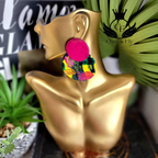 Ms.Yeonda Hot Pink Yellow Navy Teal and Metallic Gold Fashion Earrings image 1
