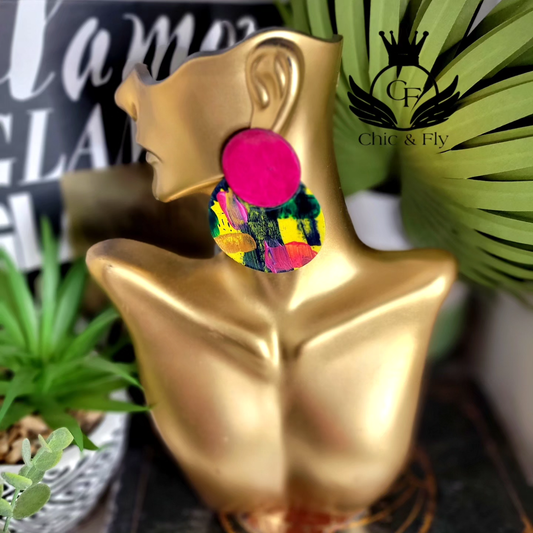 Ms.Yeonda Hot Pink Yellow Navy Teal and Metallic Gold Fashion Earrings image 1