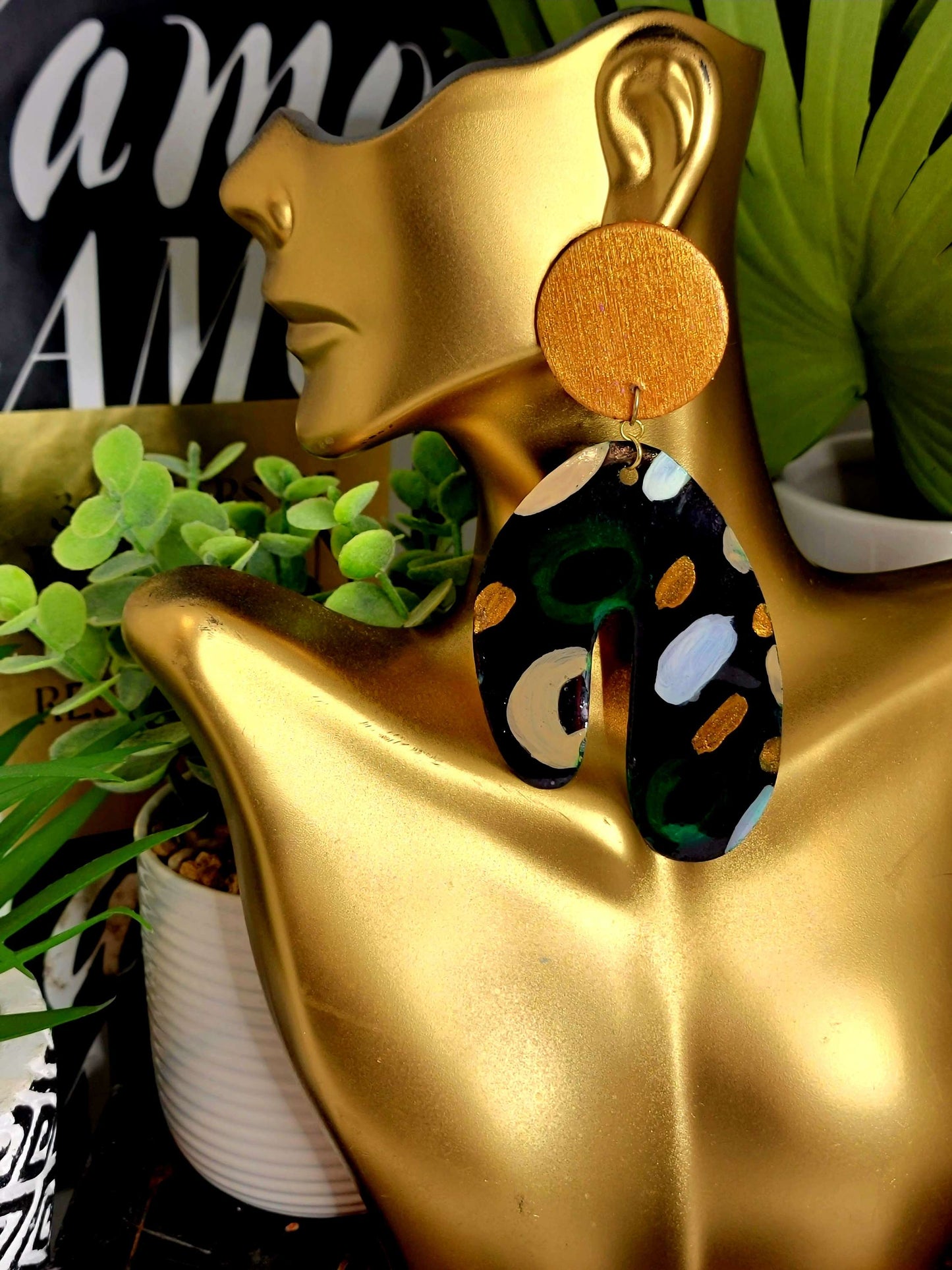 Ms.Genesis Green Gold Taupe and Pearl White Fashion Earrings by Chic and Fly  image 0