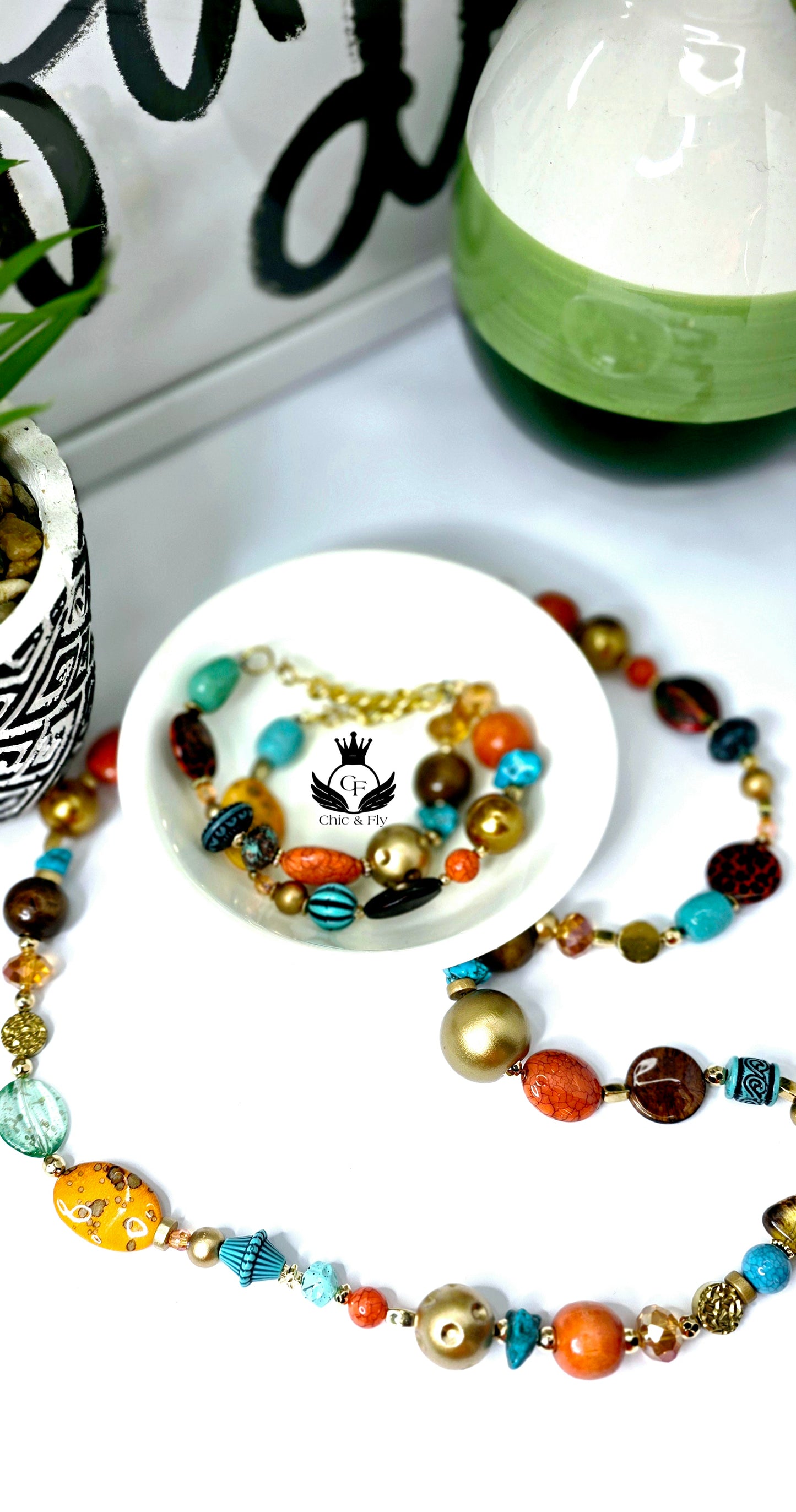 Ms. Ornessa Necklace, Brown,  Orange, Turqouise, and Gold  Chic Junk Collection  image 4