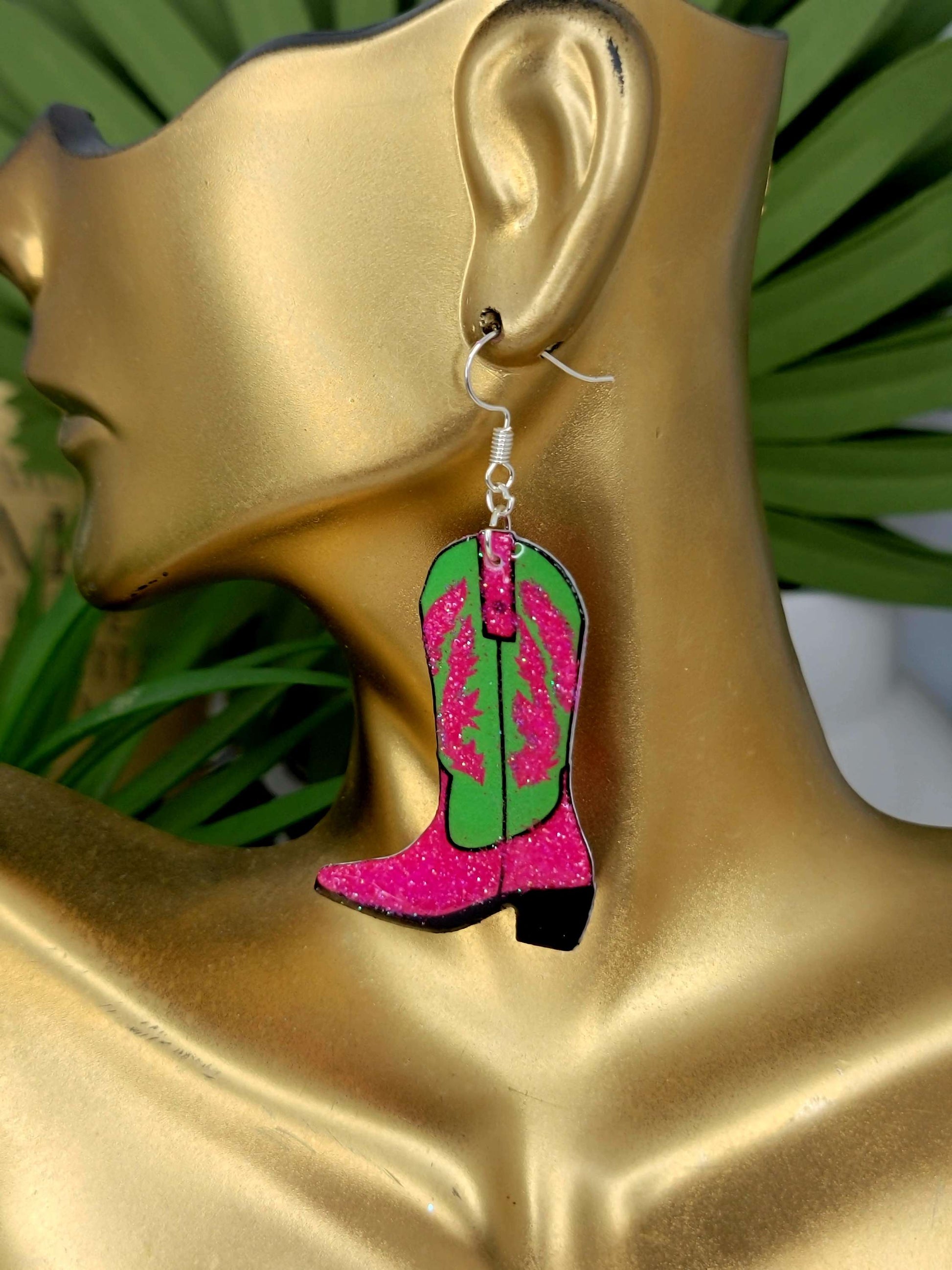 Ms.Bey Pink and Green Glitter Cow Girl Boots  image 2