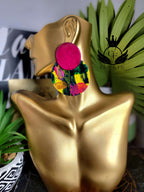 Ms.Yeonda Hot Pink Yellow Navy Teal and Metallic Gold Fashion Earrings image 2