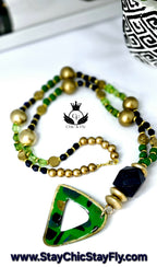 Ms. Gisele Necklace, Navy Blue, Green, Turqouise, and Gold