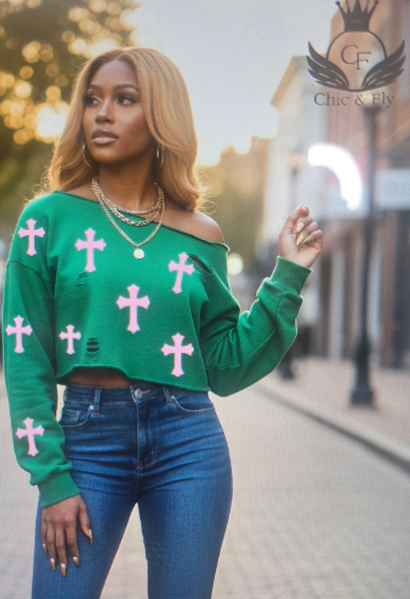 Pretty and Blessed Off Shoulder Sweatshirt... The Chic Greek Collection by Chic and Fly
