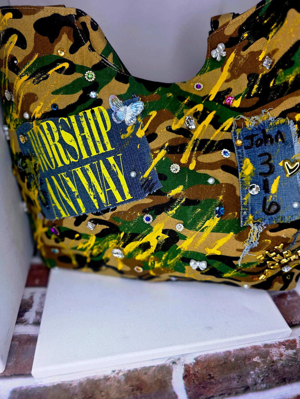 Worship Anyway Handmade Statement Handbag | Faith-Based Camouflage Tote | Fly and Favored ✨