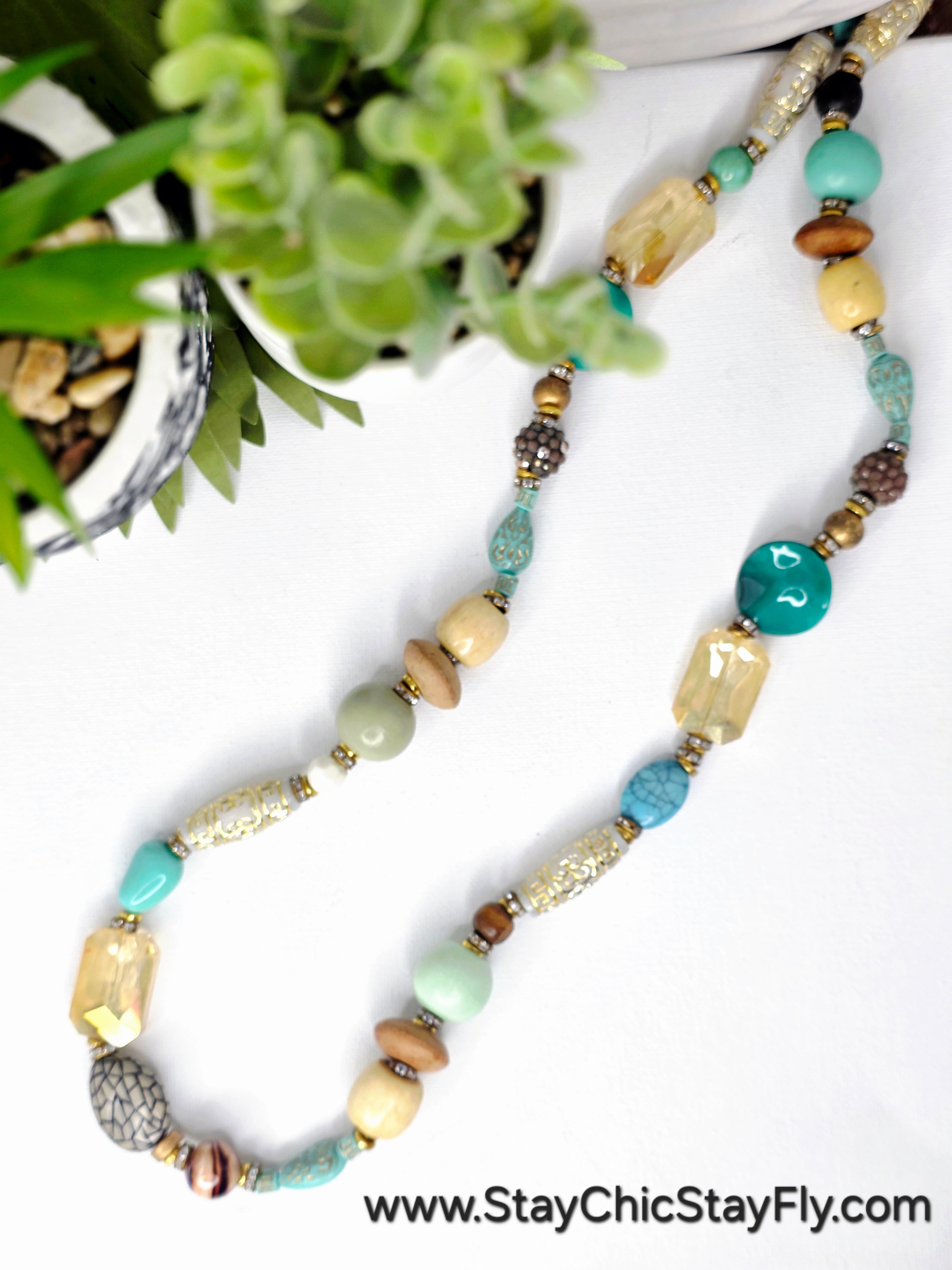 Ms. Jade  Necklace, Brown, Turqouise, and Gold  Chic Junk Collection