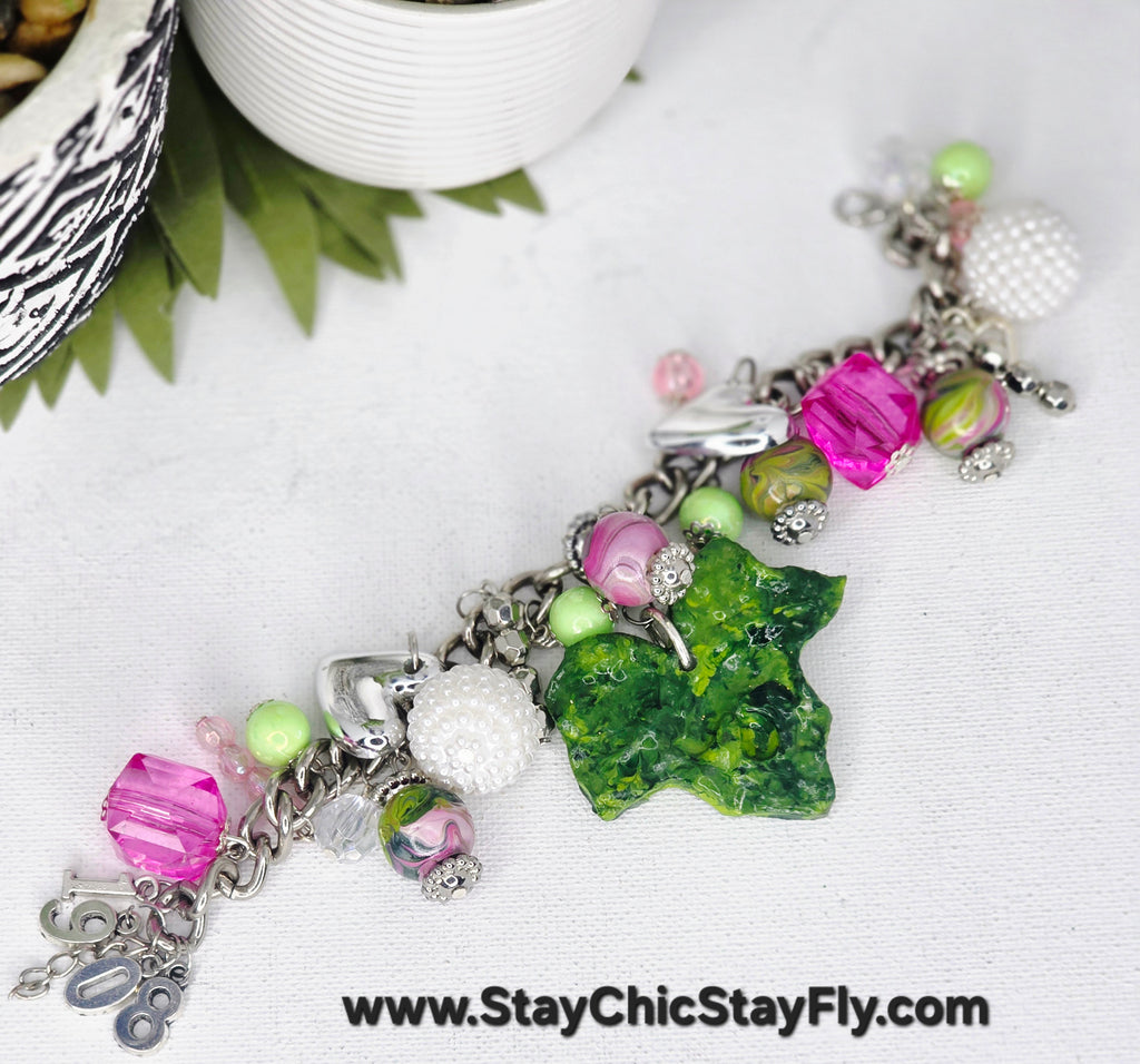 AKA Inspired Pink & Green Charm Bracelet – Bold Statement Jewelry