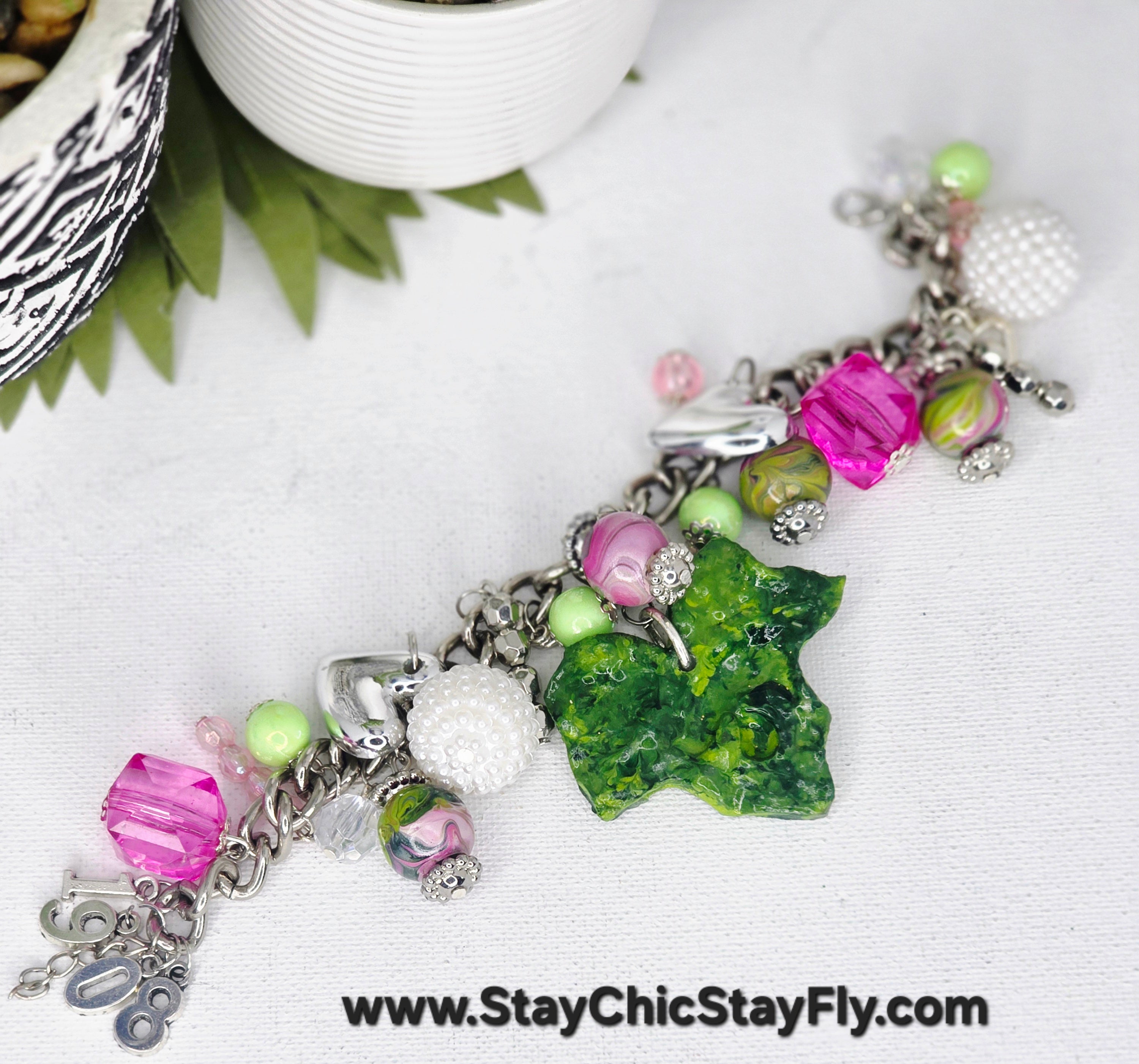 AKA Inspired Pink & Green Charm Bracelet – Bold Statement Jewelry