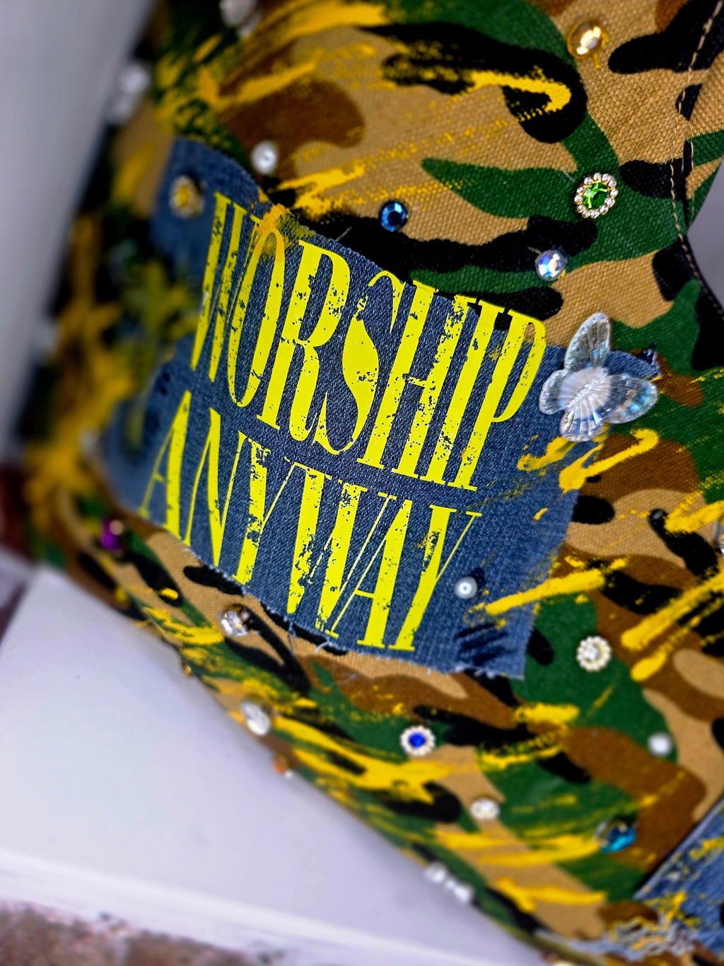 Worship Anyway Handmade Statement Handbag | Faith-Based Camouflage Tote | Fly and Favored ✨