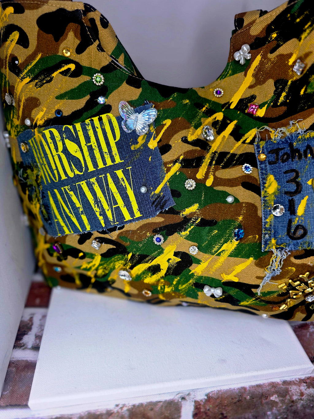 Worship Anyway Handmade Statement Handbag | Faith-Based Camouflage Tote | Fly and Favored ✨